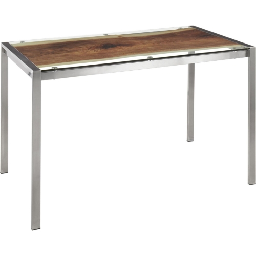 Live Edge 50" Dining Table in Stainless Steel with Printed Glass Top